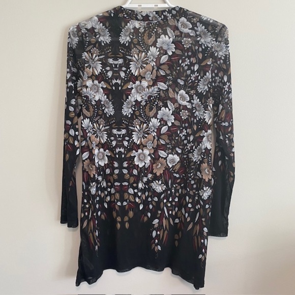 CLEO Floral Pattern Sheer V-Neck Women Tunic Blouse Size M - Picture 4 of 8